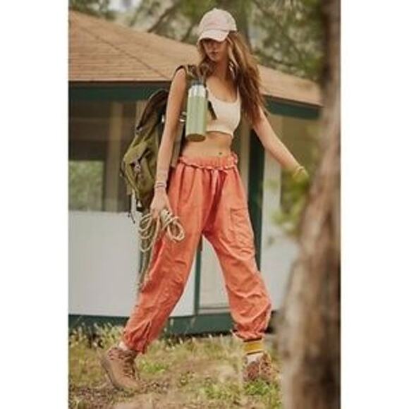 Free People Spring Trekker Wind Pants Pull on Jogger Hot Sauce Orange M - Picture 1 of 7